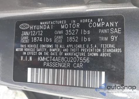 2012 Hyundai Accent Gls from USA, damaged, VIN KMHCT4AE8CU207556